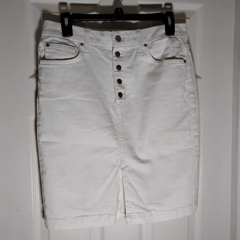Joe's White Cotton Denim Button Fly Skirt